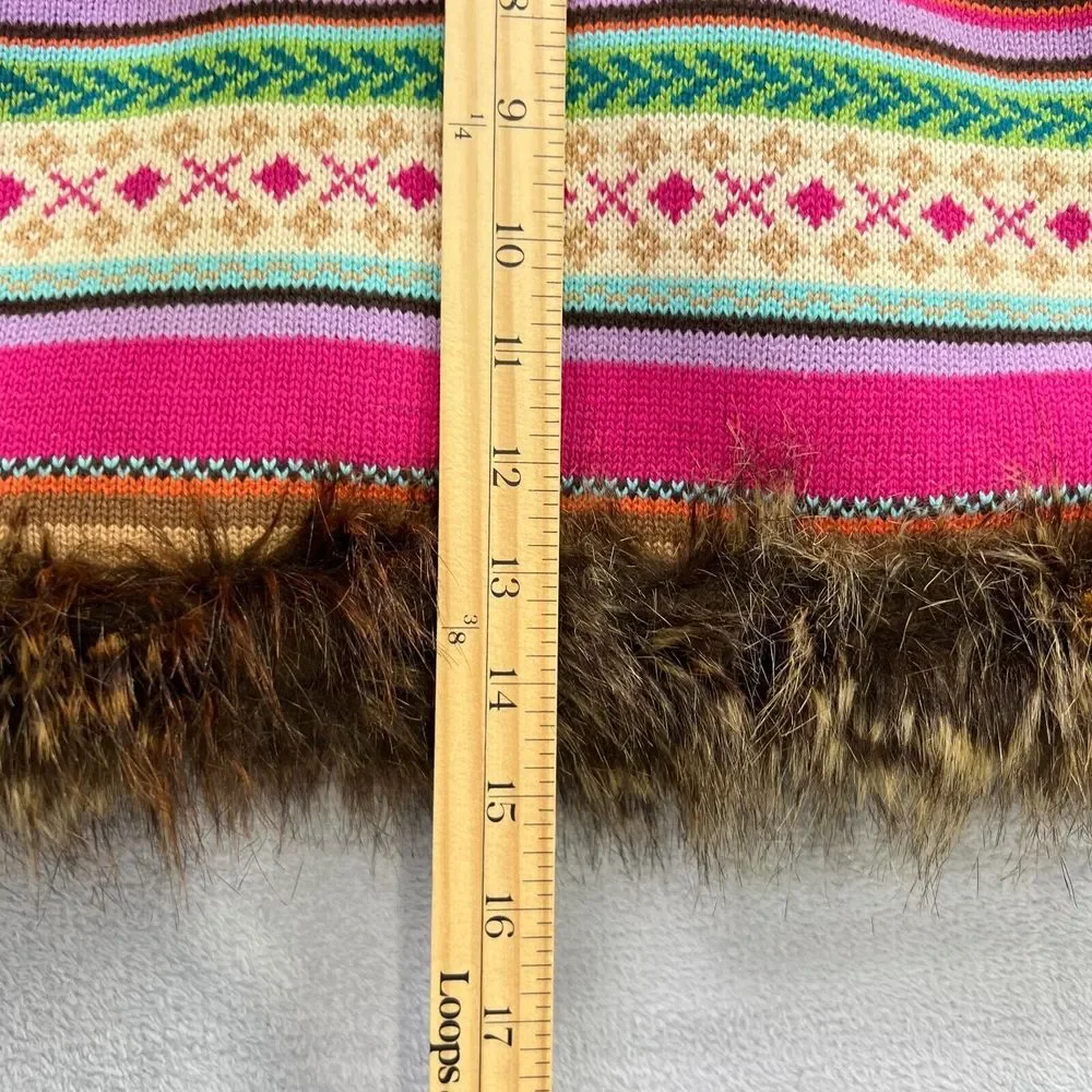 GapKids Medium Multi Color Knit sweater Vest  Fux Fur lining & hoodie‎ Tribal